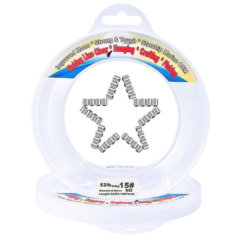 Aboda Clear Fishing Line 50 lb Dia 0.65 mm Strong Fishing Wire Clear String for Hanging Decorations Invisible Nylon String for Crafts Balloon Picture Hanging with Crimp Sleeves