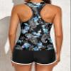Aleumdr Womens Tankini Swimsuits Athletic Three Piece Tummy Control Bathing Suits with Shorts Modest Swimsuits for Women Black Floral X-Large view 2