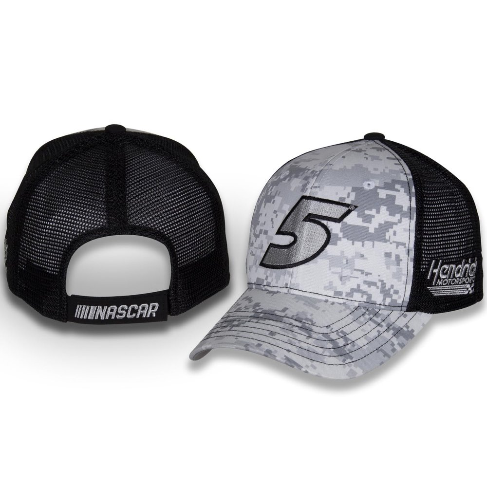 Checkered Flag Sports Kyle Larson #5 NASCAR 2024 Digital Camo Structured Front Black Mesh Hat, Gray