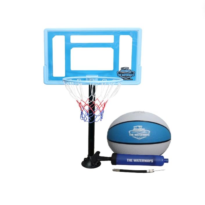 Basketball Hoop for Boats, Docks and Campers, Basketball Hoop Goal for Boats and Campers, Perfect for Water and Sand Bar Fun! Includes Hoop, Ball, and Pump. (Aqua Shot Dock Pole Bundle)