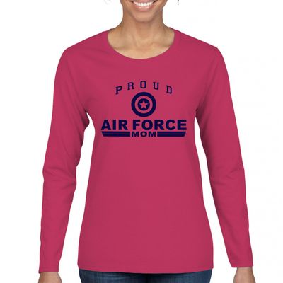 Proud Air Force Mom Women's Long Sleeve T-Shirt US Military Vet Mother's Day Veteran Active Duty Mama Patriotic Red Friday Hot Pink 3X-Large