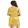 Miutii Women Sequins Shiny Samba Rumba Latin Dance Dress Tassels Fringe Wrap Dress Cocktail Party Dress Gold A X-Large view 4