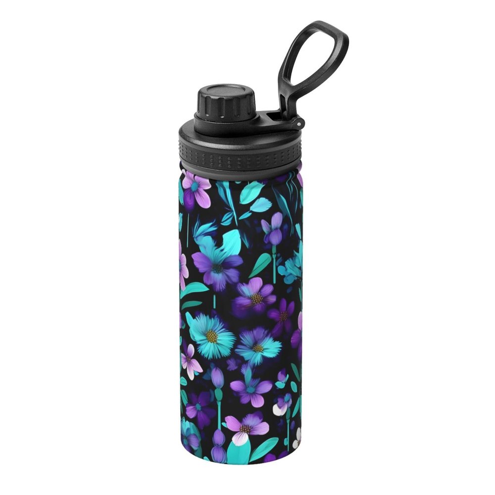 GaxfjRu purple and teal flower Sports Insulated Water Bottle - Premium 18 oz. Stainless Steel Hydration Bottle for Outdoor Enthusiasts