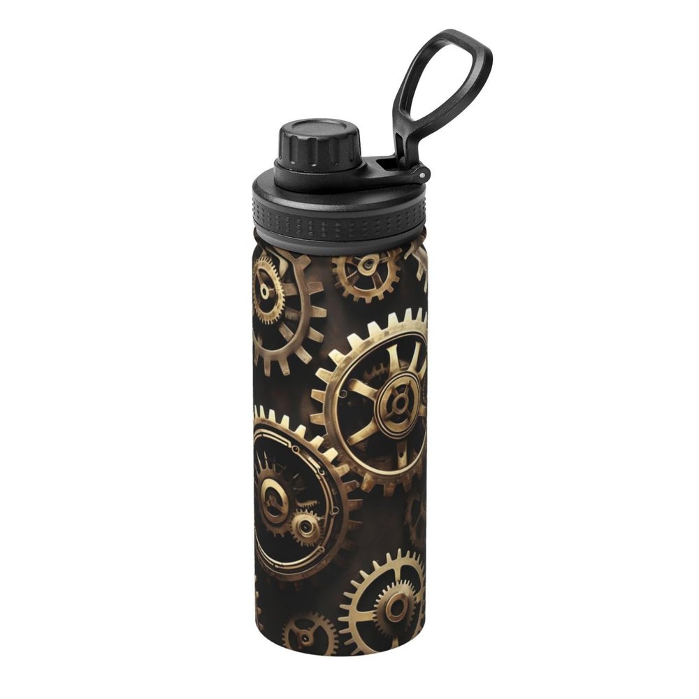 GaxfjRu Cool Steampunk Gears Sports Insulated Water Bottle - Premium 18 oz. Stainless Steel Hydration Bottle for Outdoor Enthusiasts
