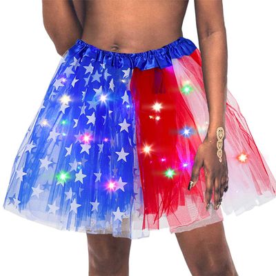 Jewemai Light Up 4th of July Tutu Skirt Glitter Tutu Skirt Independence Day Stars Layered Tutus for Girls Party Carnival (Style-B) Multi