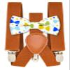 Qenidm Boy Suspenders Bow Tie Set, Terracotta Suspenders with Beige Bow