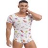 easyforever Men's Short Sleeve Romper Pajamas One Piece Cartoon Print Sleepwear Bodysuits Tops Type F XX-Large view 2