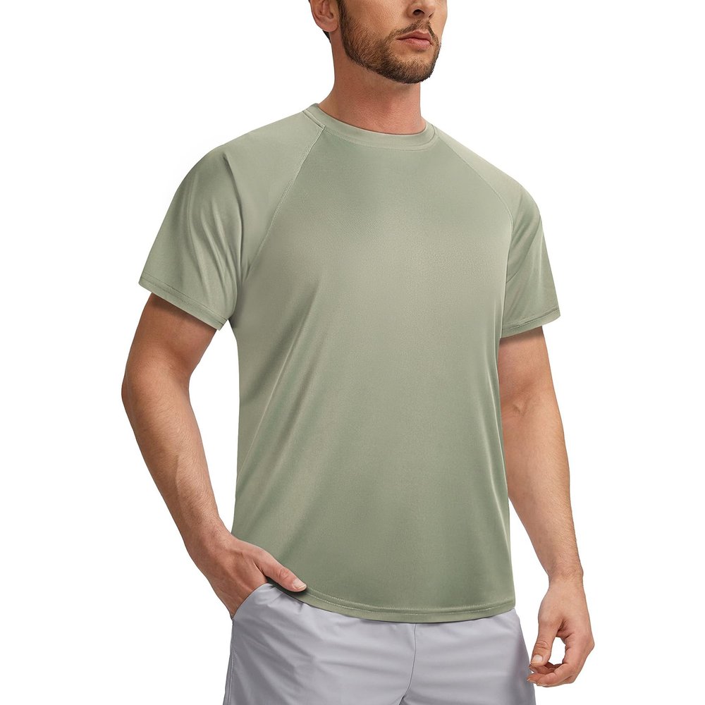 3rd hill Mens Swimming Shirts Short Sleeve UPF 50 Quick Dry Sun Protection Rash Guard Shirts for Fishing Running Neon Green L