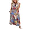 Women's Casual Boho Floral Print Sleeveless Dress Tie V Neck Long Tank Dress Summer Loose Maxi Sundress view 1