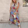 Women's Casual Boho Floral Print Sleeveless Dress Tie V Neck Long Tank Dress Summer Loose Maxi Sundress view 2
