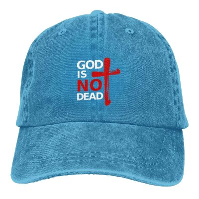 NineFit Basics God is Not Dead Sunhat Distressed Washed Denim Cowboy Baseball Cap Classic Dad Hat Men Women, Blue