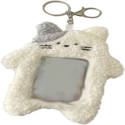 Labriciyon 1Pc White Cartoon Plush Photocard Holder with Keychain Pendant Kawaii Cat Cute Card Sleeve Student Card and ID Cases Medium Size, Lightweight and Portable Women's Card Cases