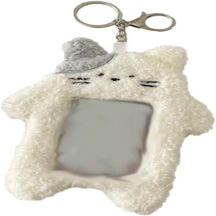 Labriciyon 1Pc White Cartoon Plush Photocard Holder with Keychain Pendant Kawaii Cat Cute Card Sleeve Student Card and ID Cases Medium Size, Lightweight and Portable Women's Card Cases
