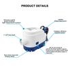 1-1/8 Inch Bilge Pump Plumbing Kit, 1100gph Electric 12v Automatic Boat Bilge Water Pump, 6 FT Hose, 2 Stainless Steel Clamps and Thru-Hull Fitting (Black with Auto Pump) view 2