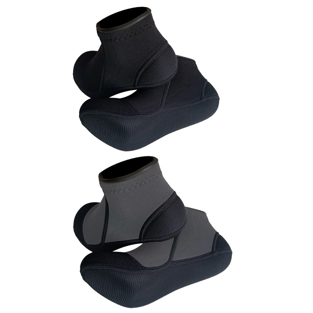 MYLEDI 2 Pairs Unisex Shorty Neoprene 3mm Wetsuit Socks for Snorkeling Swim Fins Scuba Diving Kayaking Surfing Beach Sports (Black+Grey, XXL)