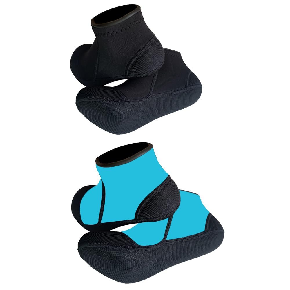 MYLEDI 2 Pairs Unisex Shorty Neoprene 3mm Wetsuit Socks for Snorkeling Swim Fins Scuba Diving Kayaking Surfing Beach Sports (Black+Blue, S)