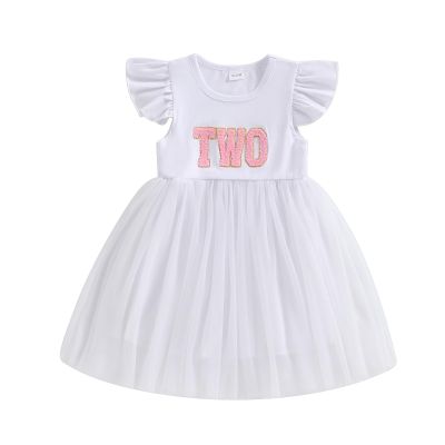 Baby Girls My 1st Birthday Outfits One Romper Two/Three Tutu Skirt Ruffle Embroidery Letter Summer Clothes(2-3 Years, White-Two)