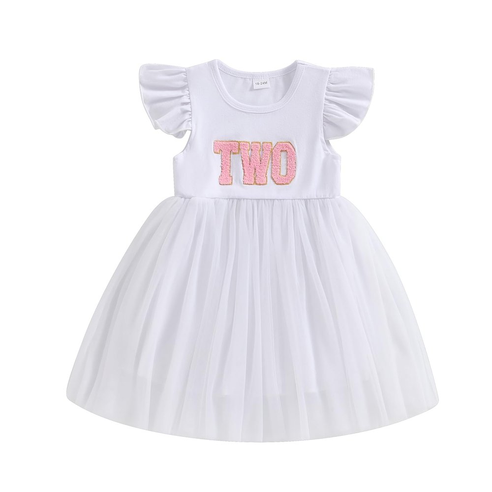 Baby Girls My 1st Birthday Outfits One Romper Two/Three Tutu Skirt Ruffle Embroidery Letter Summer Clothes(2-3 Years, White-Two)