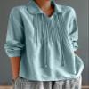 Akivide Women Casual Long Sleeve Top 2025 Linen V Neck Lapel Pleated Drawstring Loose Blouse Plus Size Dressy Tunic Shirt Outfit view 2