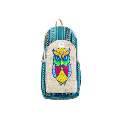 RARA Handmade-Unique design Hemp backpack, very popular in FAIR TRADE and light weight backpack from the top of Himalayas. (Blue Owl), Medium