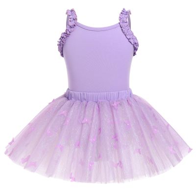 Ballet Leotard with Tutu Skirt for Girls Dance Gymnastics Ruffle Camisole Criss Cross Back Bodysuit Kids Sparkly Butterfly Classic Basic Leotard Training Outfit Ballerina Violet 9-10 Years