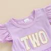 Baby Girls My 1st Birthday Outfits One Romper Two/Three Tutu Skirt Ruffle Embroidery Letter Summer Clothes(18-24 Months, Purple-Two) view 2