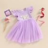 Baby Girls My 1st Birthday Outfits One Romper Two/Three Tutu Skirt Ruffle Embroidery Letter Summer Clothes(18-24 Months, Purple-Two) view 3