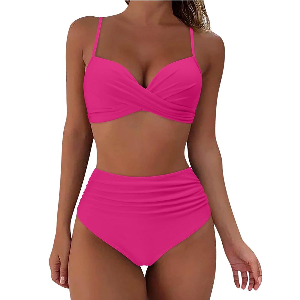 IWIHMIV Womens Bathing Suit Bikini Set for Women Womens Swimsuit Bathing Suit Women High Waisted Swimsuit Bathing Suit(Z1-Hot Pink,Small)