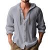 Men's Linen Shirts Long Sleeve Hooded Casual Button Down Shirt Relaxed Fit Hippie Beach Stylish Summer Tops Grey view 1