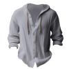 Men's Linen Shirts Long Sleeve Hooded Casual Button Down Shirt Relaxed Fit Hippie Beach Stylish Summer Tops Grey view 2