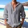 Men's Linen Shirts Long Sleeve Hooded Casual Button Down Shirt Relaxed Fit Hippie Beach Stylish Summer Tops Grey view 3