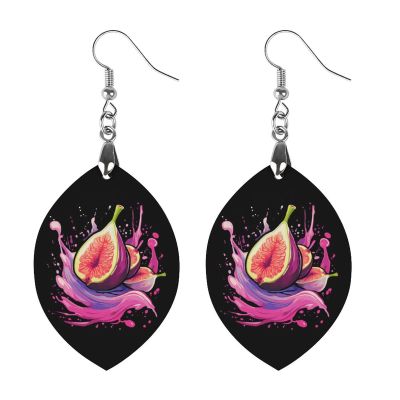 Fig Fruit Wooden Drop Earrings Teardrop Dangle Jewelry Fashion Pendant Earrings for Women
