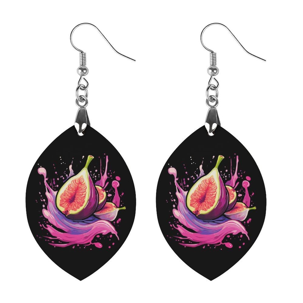 Fig Fruit Wooden Drop Earrings Teardrop Dangle Jewelry Fashion Pendant Earrings for Women
