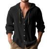 Men's Linen Shirts Long Sleeve Hooded Casual Button Down Shirt Relaxed Fit Hippie Beach Stylish Summer Tops Black view 1