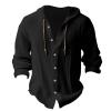 Men's Linen Shirts Long Sleeve Hooded Casual Button Down Shirt Relaxed Fit Hippie Beach Stylish Summer Tops Black view 2