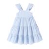 YOUNGER TREE Toddler Baby Girl Dress Summer Outfits Stripe Flutter Sleeve Smocked Dress Kids Causal Boho Dresses Clothes (6-7T, Toddler Blue Stripe Dress) view 1