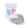 AMIMOJY Baby Girls' Toddler Summer Outfit Lollipop Floral Print T-shirt Tops and Shorts Casual Kids 2Pcs Clothes Set (White, 3-4T) view 1