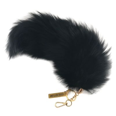 COSEARTUME Big Therian Fox Tail Cosplay Real Fur Wolf Tails Keychain Halloween Fox Costume Accessories for Kids Adult Black