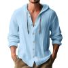 Men's Linen Shirts Long Sleeve Hooded Casual Button Down Shirt Relaxed Fit Hippie Beach Stylish Summer Tops Blue view 1
