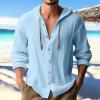 Men's Linen Shirts Long Sleeve Hooded Casual Button Down Shirt Relaxed Fit Hippie Beach Stylish Summer Tops Blue view 2