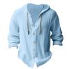 Men's Linen Shirts Long Sleeve Hooded Casual Button Down Shirt Relaxed Fit Hippie Beach Stylish Summer Tops Blue view 3
