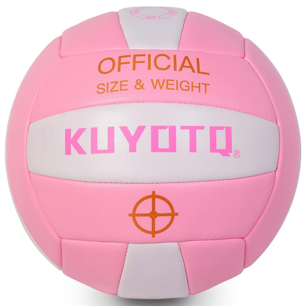 KUYOTQ Pink Outdoor Volleyball Official Size 5 Thickened Surface Soft Leather in&Outdoor Volleyball for Youth Adults,Beach Play,Game,Training(Deflated)