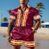 ZSJR Mens Hawaiian 2 Piece Track Suits Set Outfits Red Satin Pajamas African Camisas De Trabajo Para Hombre Halloween Dressy Jumpsuit Romper Beach Resort Wear Aloha Shirts Short Sleeve for Men view 2