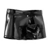 YiZYiF Men's Latex PVC Faux Leather Short Pants Solid Buckled Crotchless Boxer Shorts Hot Pants 4#Black BC Large view 2