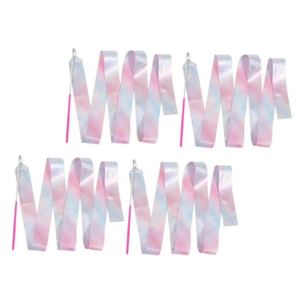 GANAZONO 4pcs Glitter Dance Ribbons for Boys and Girls Rhythmic Gymnastics Streamers Handles Art Dance Ribbons for Energetic Activities and