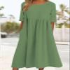 Akivide Womens Comfy Cotton Linen Loose Maxi Dress Solid Half Sleeve Crewneck Linen Dress Summer Beach Dress with Pockets view 2