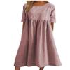 Akivide Womens Comfy Cotton Linen Loose Maxi Dress Solid Half Sleeve Crewneck Linen Dress Summer Beach Dress with Pockets view 1