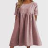Akivide Womens Comfy Cotton Linen Loose Maxi Dress Solid Half Sleeve Crewneck Linen Dress Summer Beach Dress with Pockets view 2