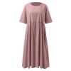 Akivide Womens Comfy Cotton Linen Loose Maxi Dress Solid Half Sleeve Crewneck Linen Dress Summer Beach Dress with Pockets view 3