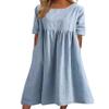 Akivide Womens Comfy Cotton Linen Loose Maxi Dress Solid Half Sleeve Crewneck Linen Dress Summer Beach Dress with Pockets view 1